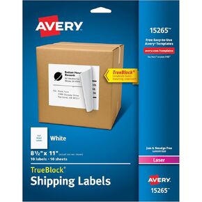 Avery Full Sheet Printable Shipping Labels, 8.5" x 11", White, 10 Blank Mailing Labels (15265)