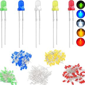 100PCS LED Diode 5mm LED Light Emitting Diode 2pin RoundIn-line LED Bead Assembly Mix Color (Red, Yellow, Blue, Green and White 5 Colors)