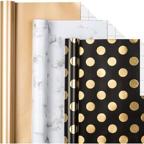 MAYPLUSS Wrapping Paper Set - Mini Roll with Bow & Ribbon & Gift Tags & Stickers- 17 inch X 120 inch Per roll - Black and White Design (42.3 sq.ft.ttl)