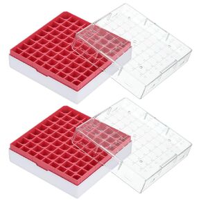 PATIKIL 81 Well Polycarbonate Freezer Boxes, 2 Pcs Polycarbonate Tube Rack for 2.0ML Tubes Vials Samples, Yellow