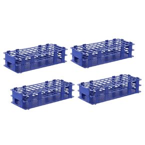 PATIKIL 60 Holes Test Tube Rack, 4Pcs 16mm Square Hole Plastic Detachable Test Tube Holder Stand Suitable for 16mm Dia Tube for Laboratory Scientific Experiments, Blue