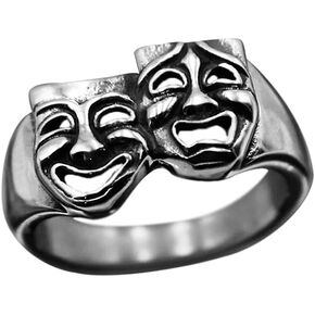 Personalized Tragedy Comedy Theater Mask Happy Sad Wide Statement Ring for Women Men Dainty Adjustable Finger Ring Girls Band Fashion Vintage Expandable Open Size Birthday Anniversary BFF Gifts