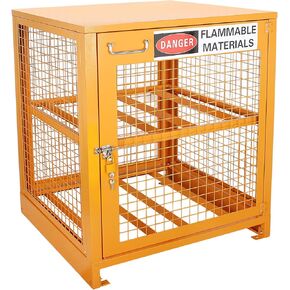 Propane Tank Storage Box 4 Cylinder Capacity, Horizontal Cylinder Storage Cabinet 31" L x 30" W x 35" H, Yellow Powder Coat Finish,Suit for 3,5,11,20,30 and 33 lb LPG Cylinders