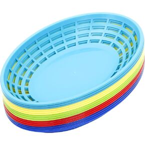 Youngever 15 Pack Plastic Fast Food Baskets, Snack Baskets, Food Baskets for Popcorn, Chips, Snacks, 5 Assorted Colors (Rectangular Shape)
