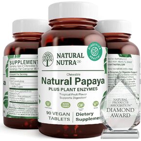 Natural Nutra Chewable Peppermint Digestive Enzyme Supplement, Stomach Calmness, Papaya (Papain), Amylase, Bromelain, Lipase, and Protease, Vegan and Vegetarian, 100 Tablets