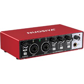 USB Audio Interface for PC Computer Recording Music, 2x2 Guitar Audio Interface for Mac 24Bit/192kHz Podcasting Streaming for Vocalist Producer with 48V Phantom Power