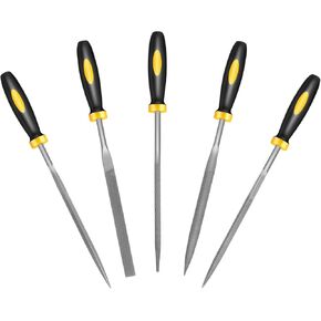 Mini Metal Needle File Set, 5pcs, Small Hand Files Set for Detail and Precise Work, Hardened Alloy Strength Steel File Tools Includes Round, Bi Half-Round, Flat, Square, Triangular File