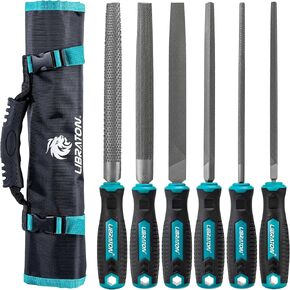 Libraton 6PCS Metal File Set, Metal Files, Metal Files for Steel, 5 Metal Rasp Files, 1 Wood File, 8" High-Carbon Steel Files with Rubber Handle, for Metalworking & Woodworking