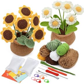 Iuuidu Crochet Kits for Beginners,Flower Crochet Kit,DIY Crochet Bouquet Kit,Crochet Starter Kit for Adults with Detailed Tutorials and Videos(Colorful Daisy) in Kuwait