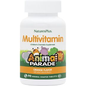 NaturesPlus Animal Parade Multivitamin Children's Chewables - Cherry Flavor - 90 Animal-Shaped Tablets - Promotes Health & Well-Being - Vegetarian, Gluten Free - 45 Servings