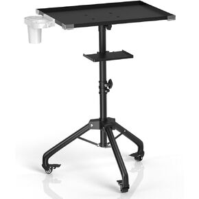 Salon Tray Cart on Wheels with Stand Rack Tray, Premium Iron Alloy Tattoo Tray Height Adjustable Salon Service Tray with 360 Degree Mute Universal Tricycle for Tattoo Work, SPA and Dental Tray