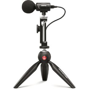 Shure Portable Videography Kit - Professional Recording Rig with MV88+ iPhone Mic, Manfrotto PIXI Tripod, Phone Clamp, Mount, AMV88-Fur Windjammer and SE215 PRO Sound Isolating Earbuds (MV88+SE215-CL)