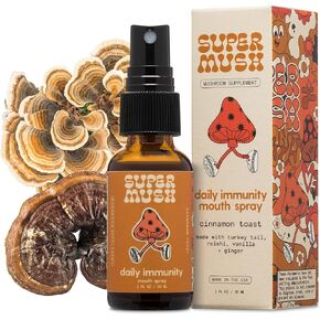SuperMush Daily Energy Mouth Spray Mushroom Supplement | Lions Mane & Cordyceps Mixed Mushrooms Extract Pure Liquid Spray for Focus, Stamina & Clarity | 30ml Organic Lions Mane Fungi Spray