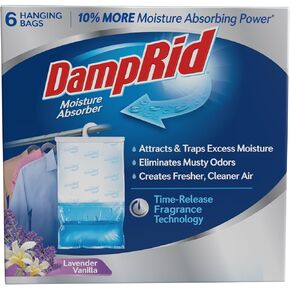 DampRid Fresh Scent Hanging Moisture Absorber, 15.4 oz., 6 Pack - Eliminates Musty Odors for Fresher, Cleaner Air, Ideal Moisture Absorbers for Closet, 10% More Moisture Absorbing Power*