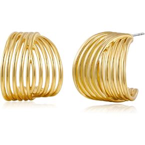 FAUTHENTICUTE 14K Gold Plated hoops Huggie Earrings for Women, Chunky Gold Split Huggie Earrings Jewelry Gift, Gold and Silver