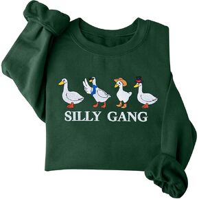 QLIPIN Duck Sweatshirt Women Silly Goose Sweatshirts Duck Duck Goose Shirt Funny Goose Embroidered Graphic Pullover Top