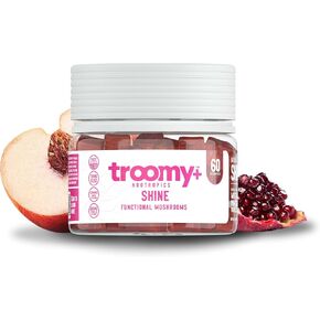 Troomy Shine: Natural Beauty Gummies - Biotin + Collagen + Tremella Mushroom - White Peach Pomegranate Flavor - 60 Count