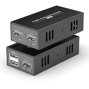 HDMI KVM USB Extender Transmit 4K@60Hz HD Video Over Cat5e/6 Ethernet Cable 60m (196 ft) for Mouse and Keyboard Control Remote Signals
