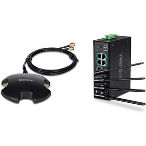 Bundle of TRENDnet Magnetic Dual Antenna Mounting Base RP-SMA Female with RP-SMA Male Extension Cable, TEW-LB101 + TRENDnet Industrial AC1200 Wireless Gigabit PoE+ Router,TI-WP100