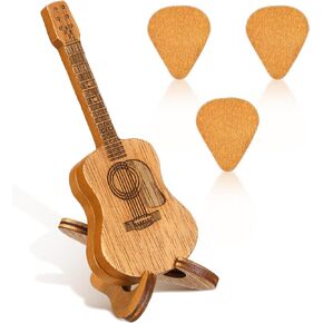 Guitar Pick Box Holder with 3 Pcs Wooden Guitar Picks, Wooden Collector Engraved Guitar Pick Box Classical Triangle Guitar Picks for Present Music Instrument Guitar Bass