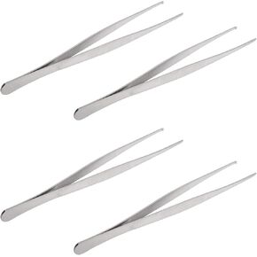 Aoje-Link Tissue Accessories Stainless Steel Tweezers, Pliers Tool, Rat Tooth Thumb Dressing Forceps, Serrated Forceps, Silver,250mm, 4pcs