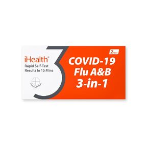 iHealth COVID-19, Flu A&B 3-in-1 Antigen Rapid Test, Results in 15 Minutes, FDA Authorized OTC Flu & COVID Home Test, with Non-invasive Nasal Swab, Easy to Use & No Discomfort (1 Pack, 2 Tests Total)