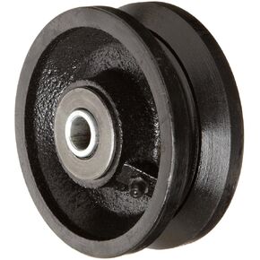 VIR-0415-08 4" Diameter X 1-1/2" Width Cast Iron V-Groove Wheel with Straight Roller Bearing, 700 lbs Capacity , Black