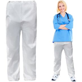 White Disposable Scrub Pants, X-Large. Pack of 10 Microporous Disposable Pants for Women and Men. Waterproof Disposable Pants Medical. Disposable Scrubs for Women with Elastic Waist