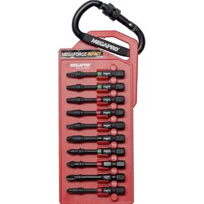 Megapro 9BP-I-10A 2" Impact Assorted Bits, Black, 1, 2, 3 SQ bits, 1, 2, 3, 2D,T15, T20, and T25