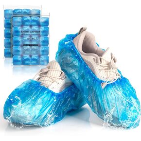 Shoe Cover Dispenser with 200 Pcs Disposable Shoe Covers Automatic Shoe Cover Dispenser Fits Size Up to 11 US Men and up for Home, Factory, Hospital （Silver)