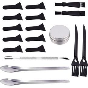GORGECRAFT 18PCS Pollen Scrapers Kit for Grinder Including 4PCS Plastic Cleaning Brush 10PCS Black Pollen Scrapers 2PCS Steel Spatula Scoop and 2PCS Aluminium Tin Cans for Grinder Pollen Scrapers
