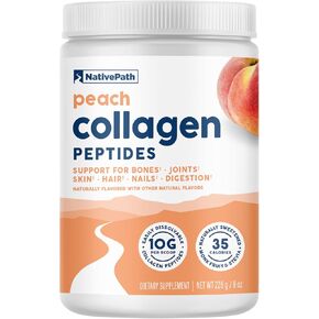 NativePath Collagen Peptides - Hydrolyzed Type 1 & 3 Collagen. Keto & Paleo Grass-Fed Protein Powder for Hair, Skin, Nails, Bones, Joints, Digestion and More - No Gluten or Dairy (Peach, 228g)