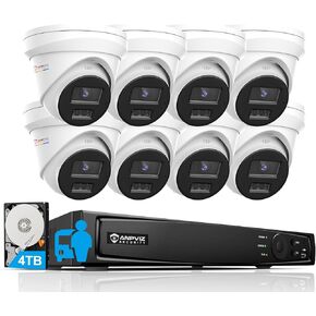 Anpviz 16CH 4K PoE Security Camera System with AI Human/Vehicle Detection, 8pcs 8MP PoE Cameras with Mic, Smart Dual Light Color Night Vision, 4K 16CH NVR with 4TB HDD for 24/7 Recording (H Series)