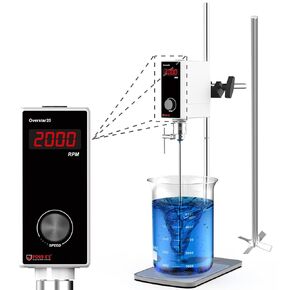 FOUR E'S SCIENTIFIC 40 L Electric Overhead Stirrer, LED Digital Overhead Stirrer Mixer Max. Capacity 50-2000 RPM Speed | Max. Viscosity 50000 mPas | Lab Overhead Stirrer with Stand and Stirring Rod