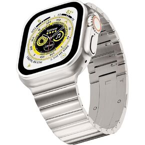 LDFAS Titanium Band Compatible for Apple Watch Ultra Band 49mm Titanium Link Bracelet Metal Watch Strap with Curved Buckle Compatible for Apple Watch Ultra 2/Series 9/8/7 45mm/44mm Bands, Silver Gray