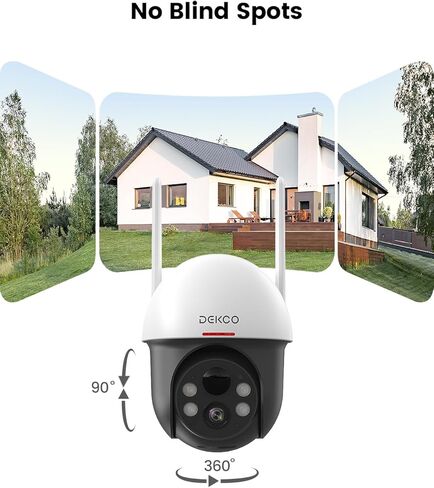 DEKCO 2K Solar Security Camera Wireless Outdoor, 360 Degree Rotating Pan Tilt Home Surveillance System with Spotlight and Sound Alarm, Night Vision, Motion Detection, 2 Way Talk, Requires 2.4GHz WiFi in Kuwait