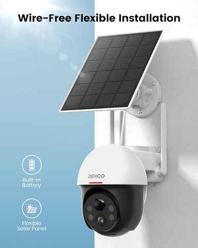 DEKCO 2K Solar Security Camera Wireless Outdoor, 360 Degree Rotating Pan Tilt Home Surveillance System with Spotlight and Sound Alarm, Night Vision, Motion Detection, 2 Way Talk, Requires 2.4GHz WiFi in Kuwait