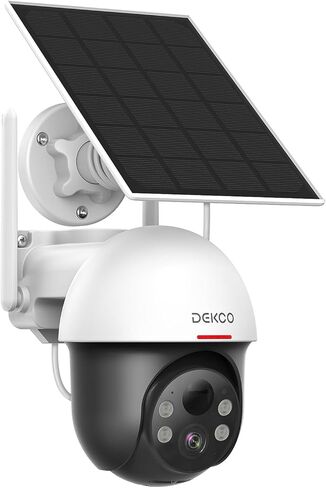 DEKCO 2K Solar Security Camera Wireless Outdoor, 360 Degree Rotating Pan Tilt Home Surveillance System with Spotlight and Sound Alarm, Night Vision, Motion Detection, 2 Way Talk, Requires 2.4GHz WiFi in Kuwait
