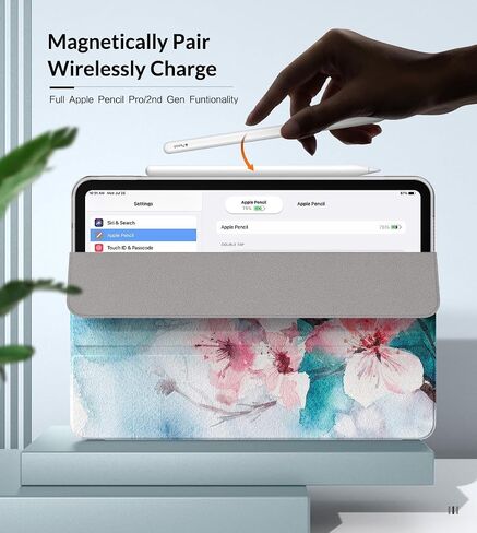 حافظة MoKo تناسب iPad Air الجيل الخامس/الرابع مقاس 10.9 بوصات 2022/2020، غطاء حامل ثلاثي الطي نحيف مع ظهر بلوري ناعم، تنبيه/غفو تلقائي، يدعم معرف اللمس وشحن قلم iPad الثاني، زهور عطرة in Kuwait