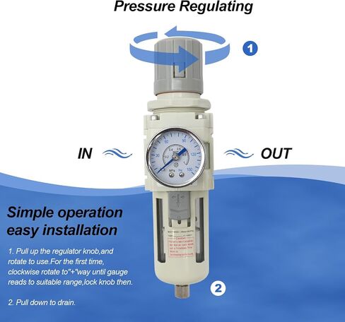 3/8 in. NPT Compressed Air Filter Regulator, Air Compressor Water Separator Combo Piggyback, 5 Micron Brass Element, 0-150 psi Gauge W/Air Coupler＆ Plug Kit, Thread Seal Tape in Saudi Arabia