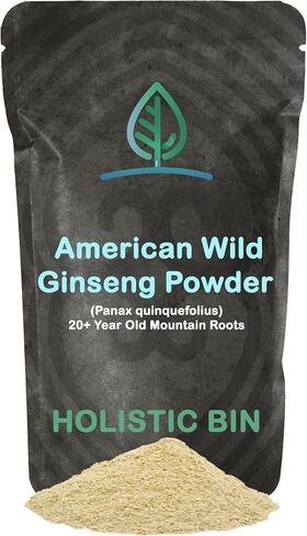 Holistic Bin Wild American Ginseng Capsules Pure Organic Ginseng Supplement Made with Wild Harvested 20+ Year Old Roots from Appalachia (Panax Quinquefolius) | No Fillers (40 Capsules) in Saudi Arabia