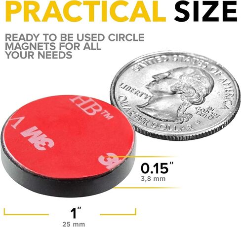 Adhesive Magnets - Ferrite Magnetic - 72 Pieces - Round Disc Magnets - Strong Sticky Adhesive Backing - Ceramic Magnets Ideal for Projects, Kitchen - 1"x0.15" in Kuwait