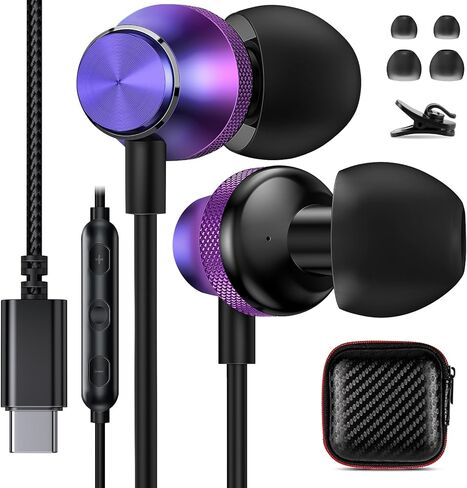 سماعات أذن USB C OOOYA USB من النوع C سلكية لهاتف Samsung Galaxy S23 FE Fold Flip5 A54 S22 Ultra S21 S20 HiFi ستيريو داخل الأذن مع ميكروفون لهاتف iPhone 15 Pro iPad 10 Mini 6 Air 5th Pixel 8 7 OnePlus in Kuwait