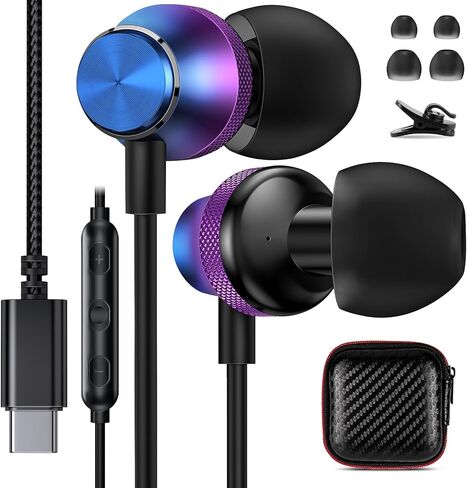 سماعات أذن USB C OOOYA USB من النوع C سلكية لهاتف Samsung Galaxy S23 FE Fold Flip5 A54 S22 Ultra S21 S20 HiFi ستيريو داخل الأذن مع ميكروفون لهاتف iPhone 15 Pro iPad 10 Mini 6 Air 5th Pixel 8 7 OnePlus in Kuwait