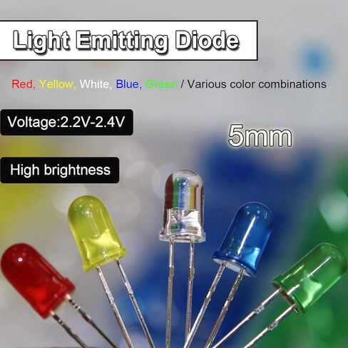 100 قطعة LED صمام ثنائي 5 مم LED صمام ثنائي باعث للضوء 2pin RoundIn-line LED Bead Assembly مزيج الألوان (الأحمر والأصفر والأزرق والأخضر والأبيض 5 ألوان) in Kuwait