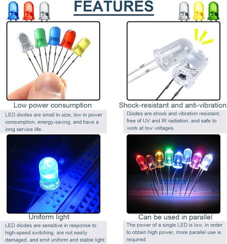 100 قطعة LED صمام ثنائي 5 مم LED صمام ثنائي باعث للضوء 2pin RoundIn-line LED Bead Assembly مزيج الألوان (الأحمر والأصفر والأزرق والأخضر والأبيض 5 ألوان) in Kuwait