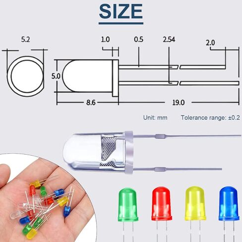 100 قطعة LED صمام ثنائي 5 مم LED صمام ثنائي باعث للضوء 2pin RoundIn-line LED Bead Assembly مزيج الألوان (الأحمر والأصفر والأزرق والأخضر والأبيض 5 ألوان) in Kuwait
