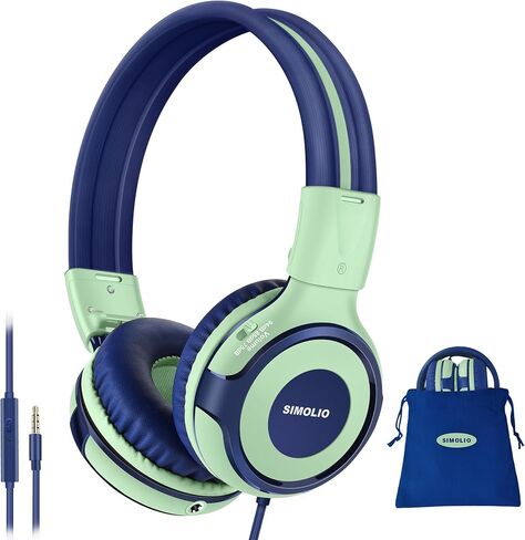 SIMOLIO Manyshare Series- Wired Kids Headphones with Microphone for School, 75/85/94 dB Volume Limit for Girls Tablet iPad PC, Corded Pink Headsets w/Share Port & Carry Bag for Travel Airplane Gaming in Kuwait