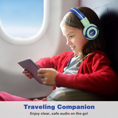 SIMOLIO Manyshare Series- Wired Kids Headphones with Microphone for School, 75/85/94 dB Volume Limit for Girls Tablet iPad PC, Corded Pink Headsets w/Share Port & Carry Bag for Travel Airplane Gaming in Kuwait