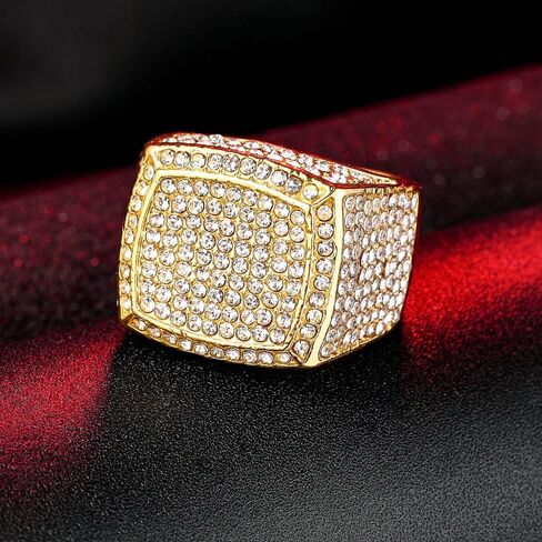 Hip Hop Iced Out Silver and Gold Rings for Men,Bling Gold Diamond Men Rings,Big Boss Rings Size 8/9/10/11/12 (Ring 1-Silver,#12) in Kuwait